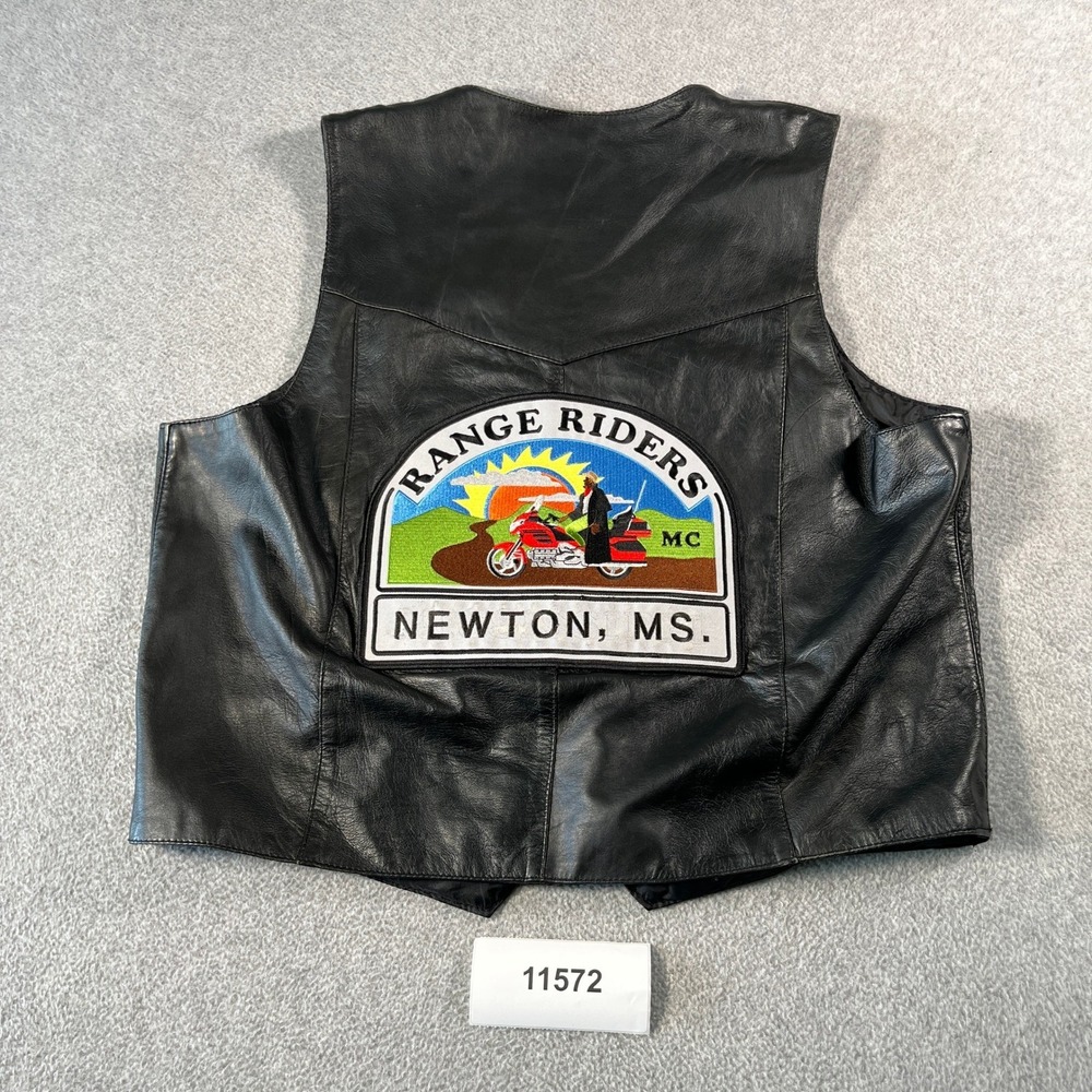 Hot Leathers Mens XXL Black Leather Range Riders MC Newton MS Biker Vest Patch